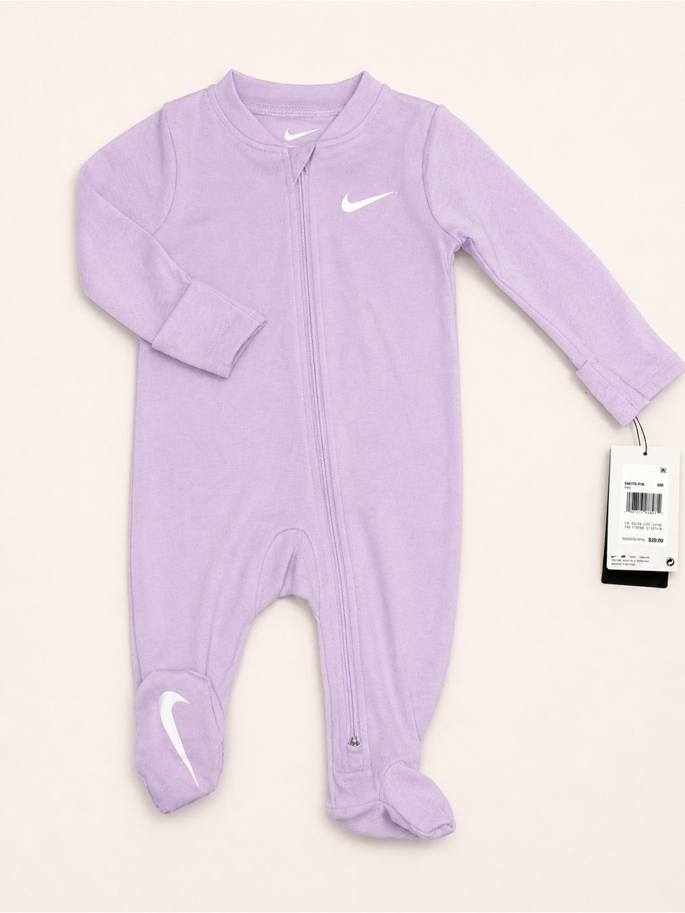 Nike Lilac Baby Footed One-Piece Zippered Sleepsuit